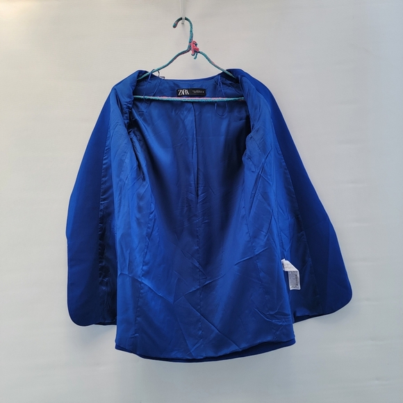 Zara Blazer Cobalt Blue Womens Size Medium Preppy Bold Open Front Workwear - Picture 13 of 16